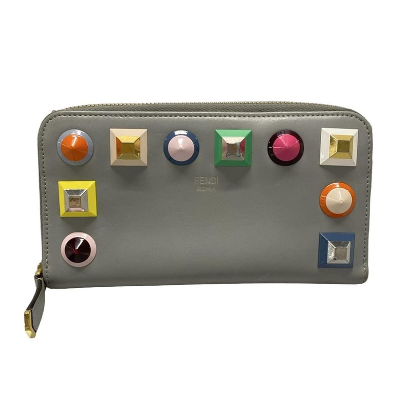 Fendi Long Wallet Zip Around Wallet 8m0299 Ivory And Multi Round Zipper/multi-st