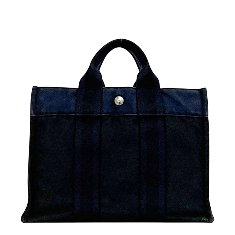 Hermes Handbag Deauville PM Black Navy Excellent Condition Canvas