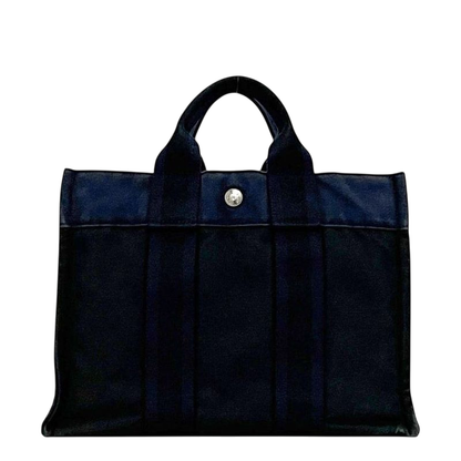 Hermes Handbag Deauville PM Black Navy Excellent Condition Canvas
