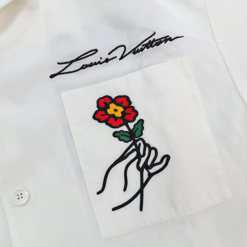 Louis Vuitton Short Sleeve Cotton Shirt 1afjdl S White Flower Pont