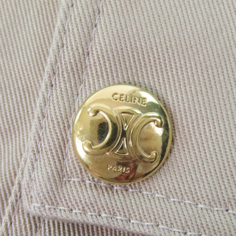 Celine 2p06a539w Triomphe Gold Button High Waist 100% Cotton Loose Fit Cargo