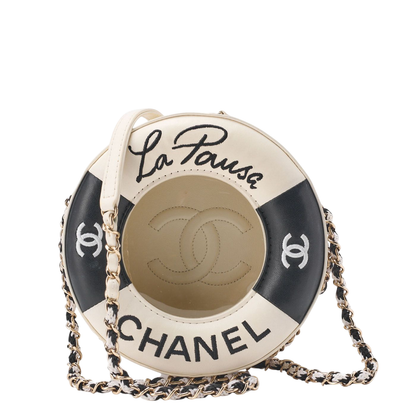Chanel Cruise Line Floating Chain Shoulder Bag Lambskin And Vinyl Black With