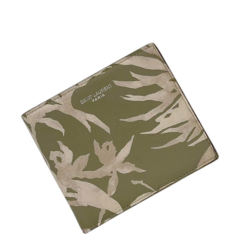 Saint Laurent Bifold Wallet Khaki Green Beige 396307 Billfold