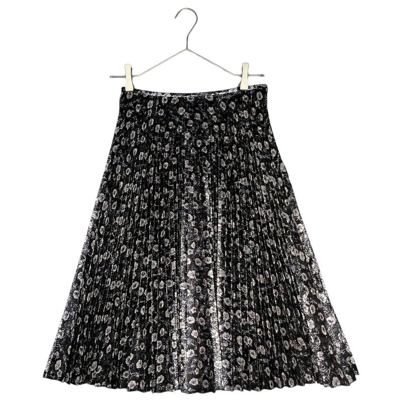 Prada 18ss Lame Pleated Jacquard Skirt P166n 36(about S) Black×silver