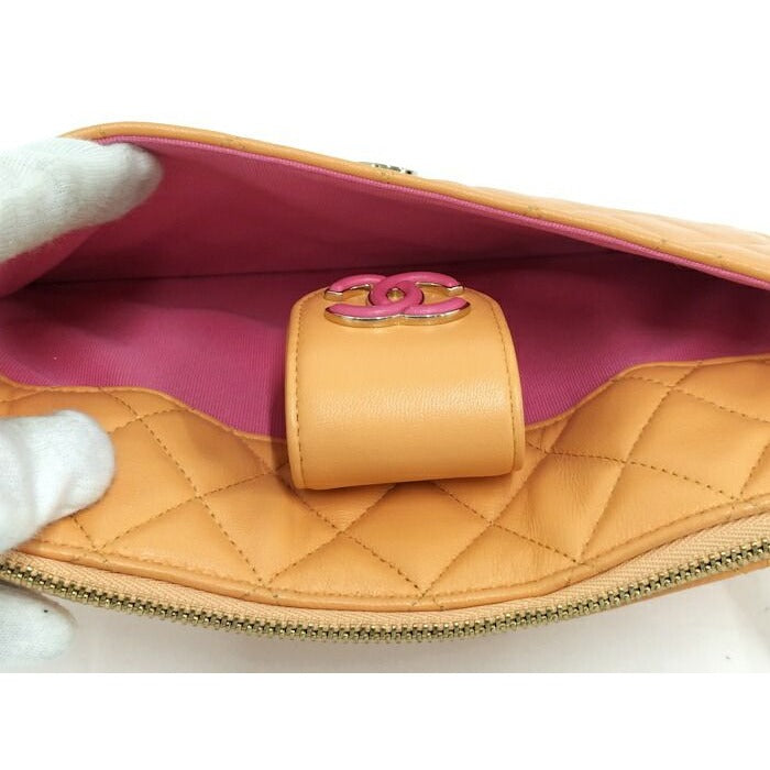 Chanel Quilted Pouch Set Leather Orange Pink Ap3659 — view 10