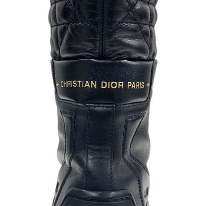 Christian Dioriron Boots Long Boots Middle Boots Quilted Lace-up Leather Black
