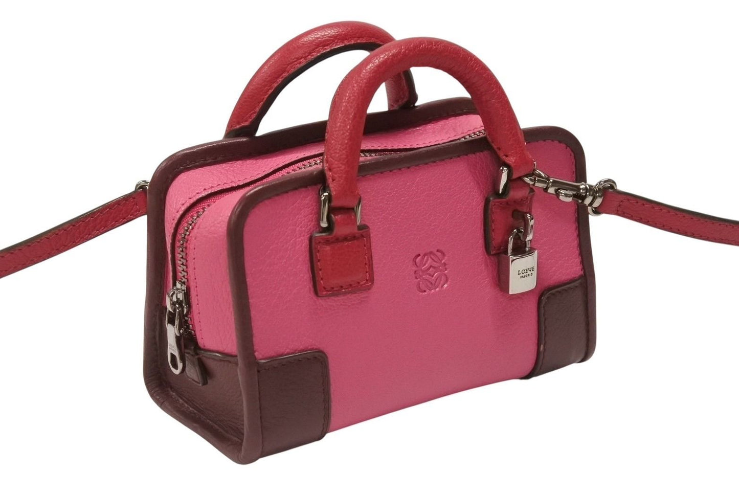 Loewe Amazona Micro Mini 2-Way Shoulder Bag Pouch Leather Pink Bordeaux Silver — view 4