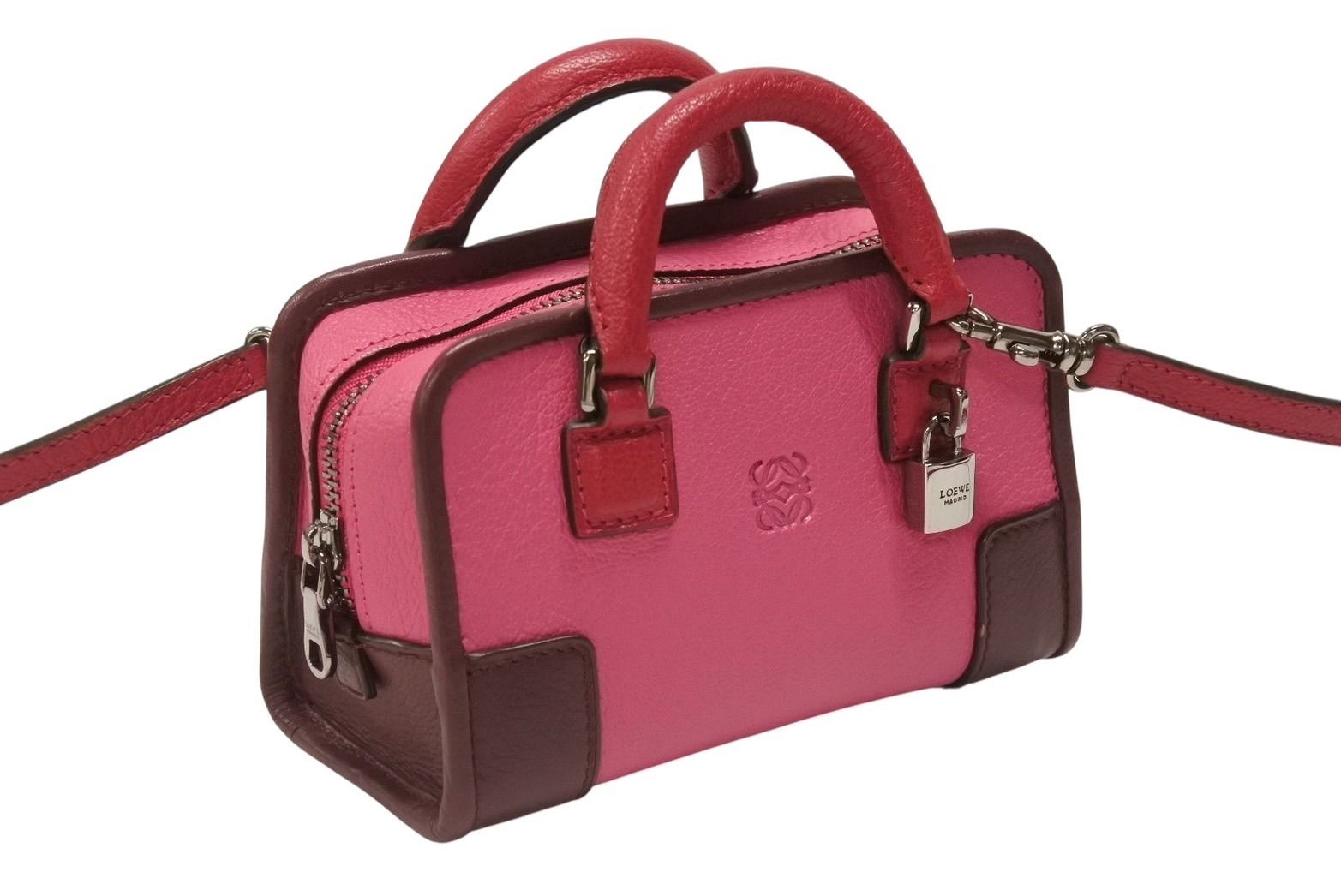 Loewe Amazona Micro Mini 2-Way Shoulder Bag Pouch Leather Pink Bordeaux Silver — view 4