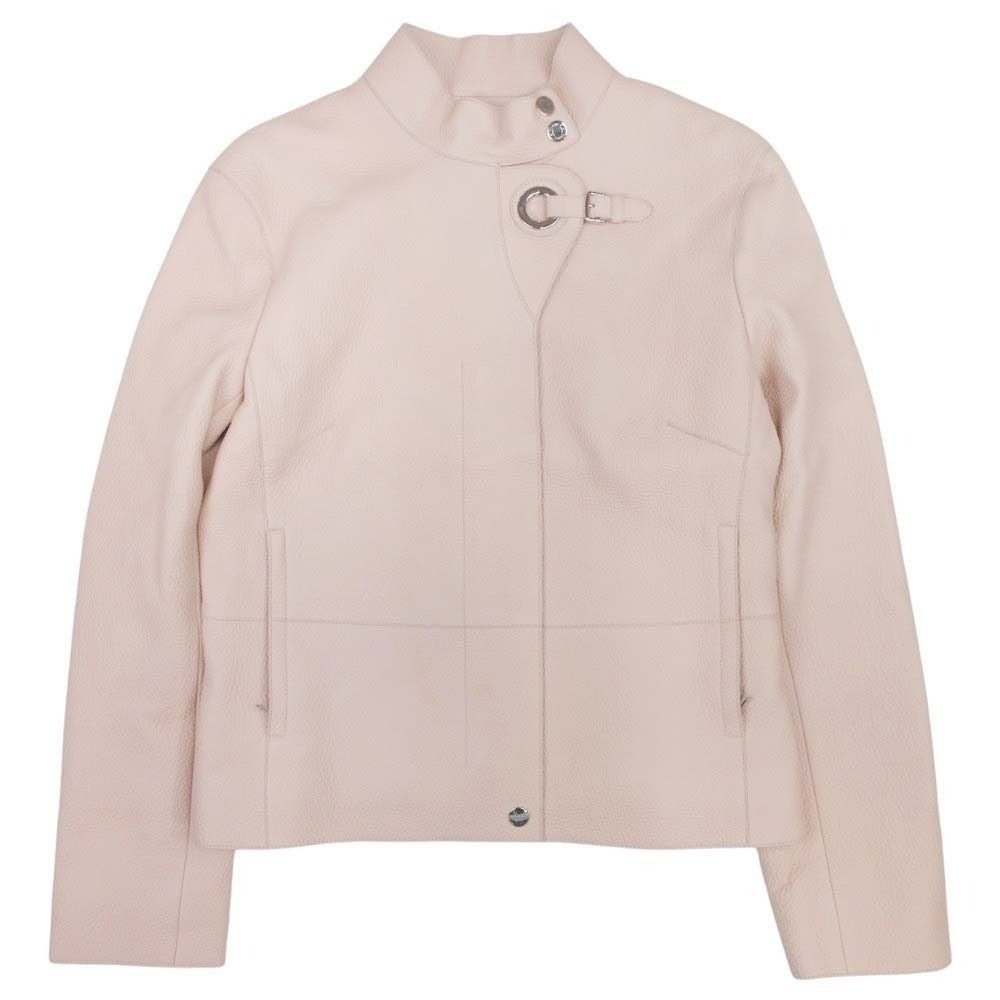 Hermes Buckle Leather Jacket Rider Outer Series Button Silver 38 Beige
