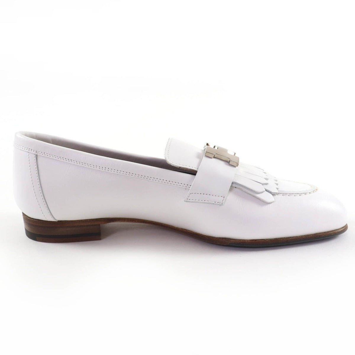 Hermes Moccasins Paris Royale Silver Buckle with Fringe Leather Belt — view 6