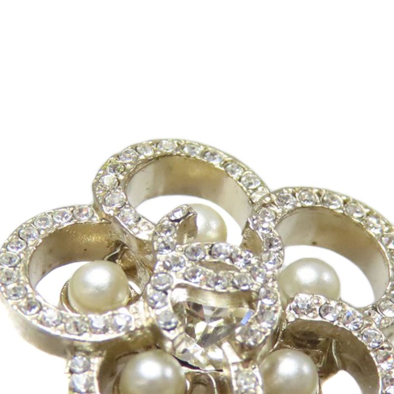 Chanel Flower Rhinestone Earrings Metal Ladies