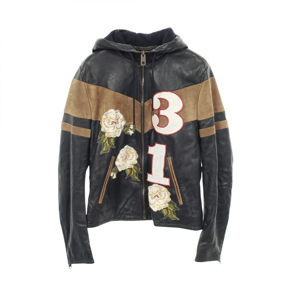 Dolce & Gabbana Leather Jacket 48 Navy Multicolor