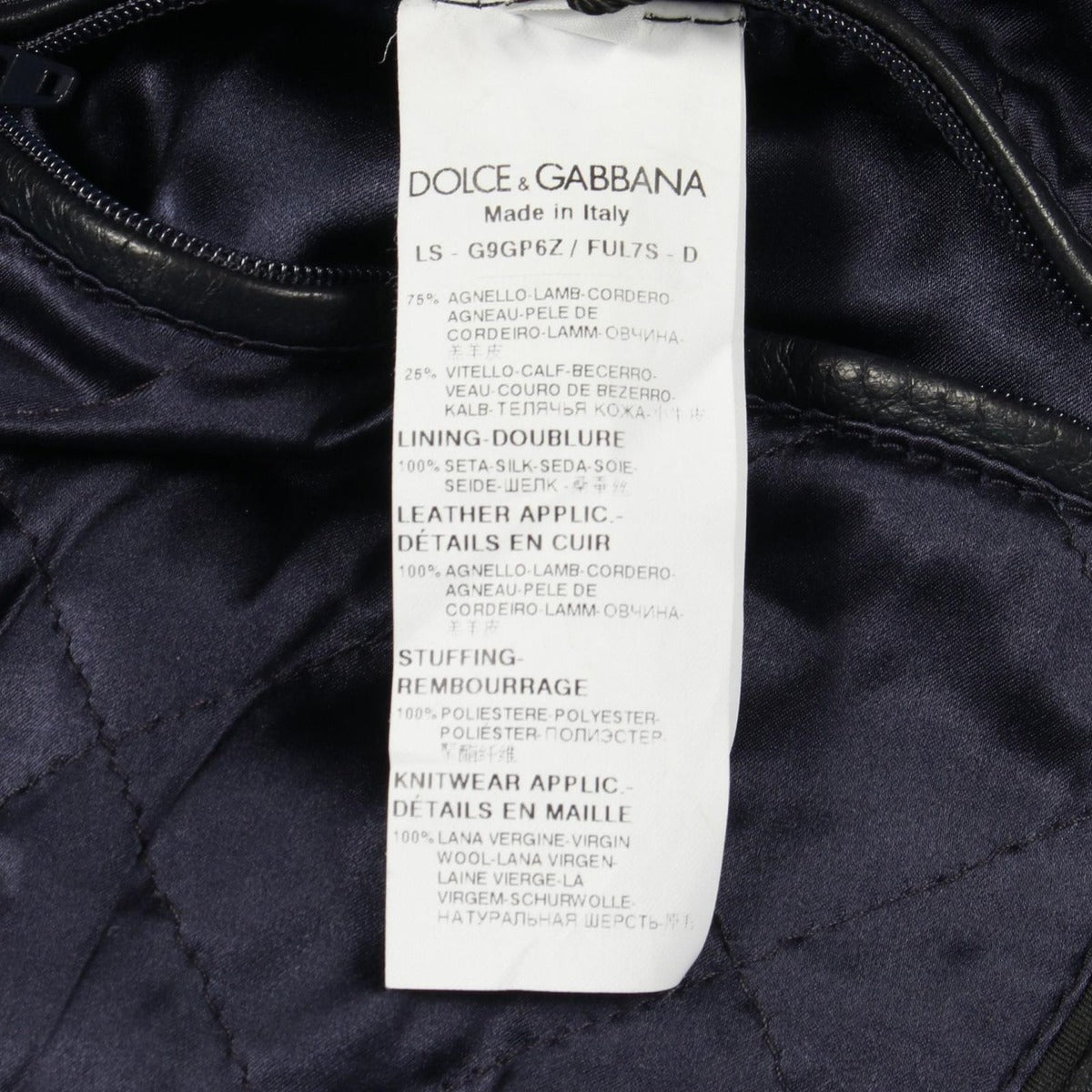 Dolce & Gabbana Leather Jacket 48 Navy Multicolor — view 4