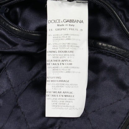 Dolce & Gabbana Leather Jacket 48 Navy Multicolor — view 4