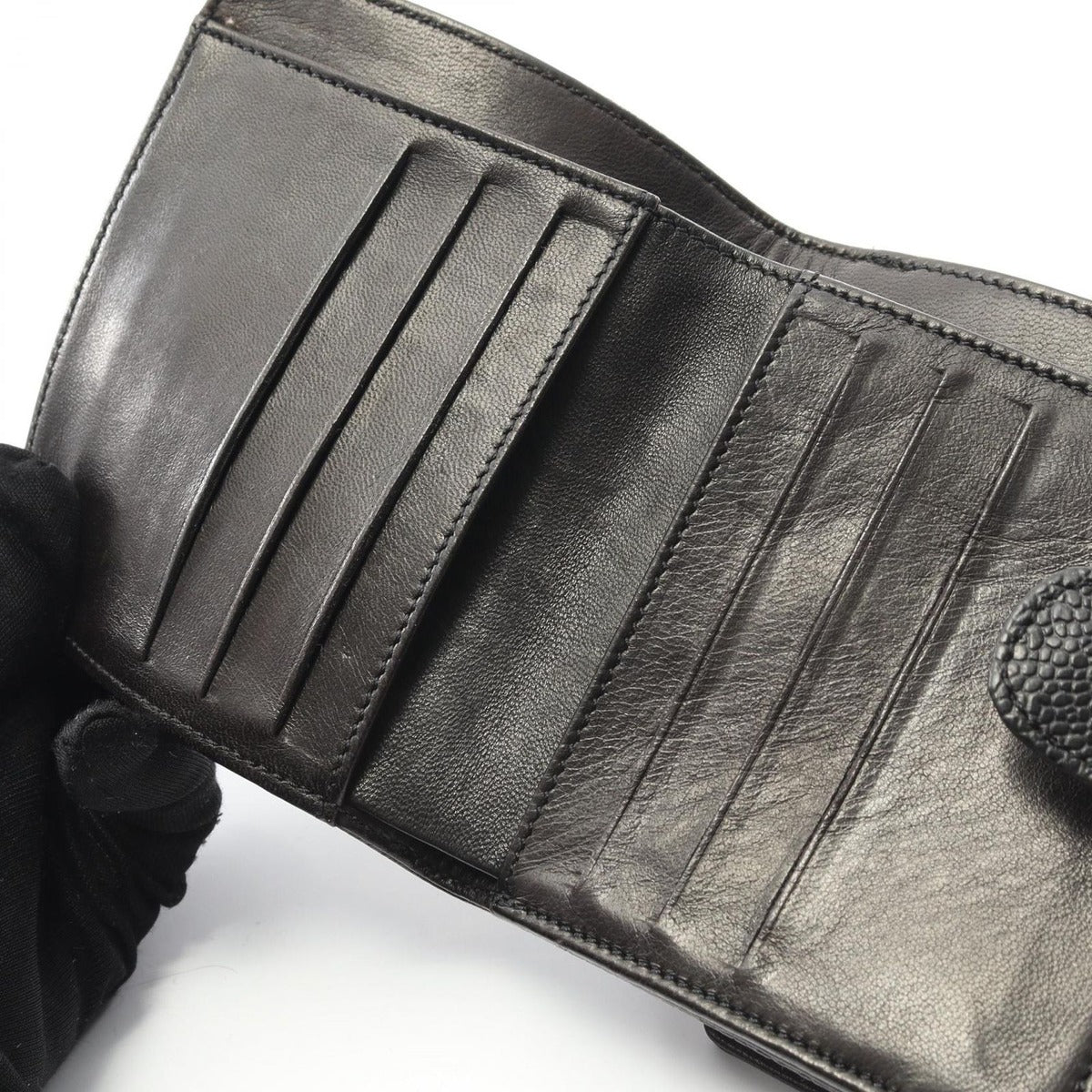 Chanel Hook Wallet CC Logo Black Caviar Leather — view 8