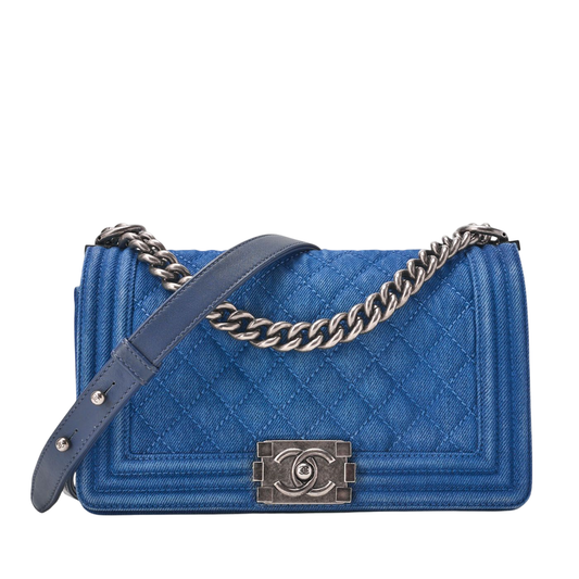 Chanel Boy Chanel Matelasse Chain Shoulder Denim Blue With Silver Hardware