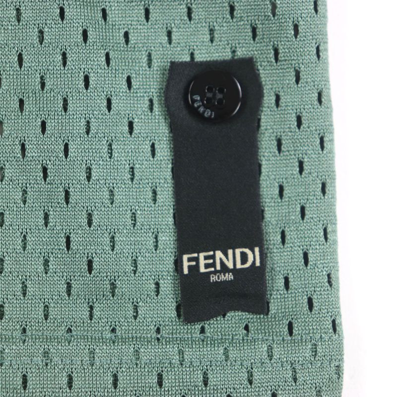 Fendi 2020 Faf630 Striped Logo Embroidery Mesh Short Sleeve Polo Shirt Green