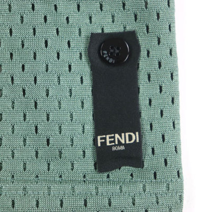  Fendi 2020 Faf630 Striped Logo Embroidery Mesh Short Sleeve Polo Shirt Green