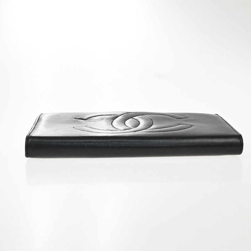 Chanel Long Wallet CC Black Leather Bifold Wallet 77ka922