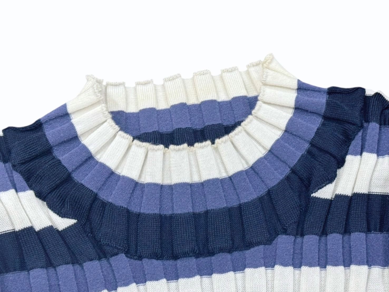 Louis Vuitton Border Rib Knit Short Sleeve Top Blue White Sweater — view 6