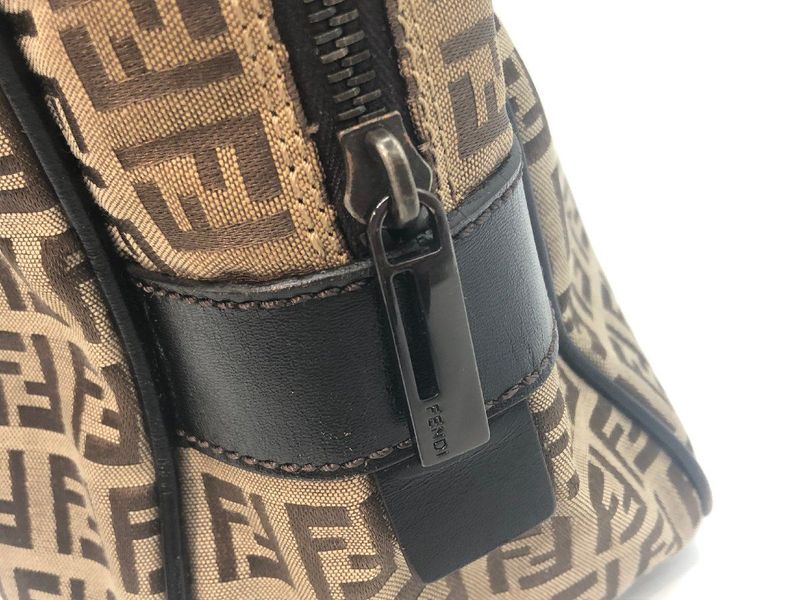 Fendi Zucca Pattern 2241-8bn005-019 Nylon Canvas X Leather Handbag Tote Brown