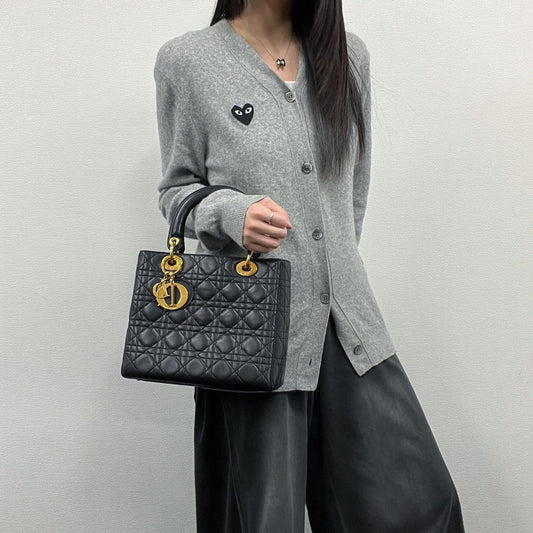 Dior Lady Handbag Black Leather Vintage