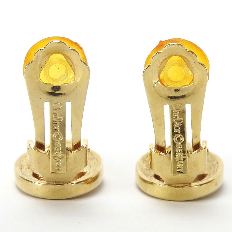 Christian DIOR Earrings Gold CD Logo Ladies GP Plated Rhinestone Accessories