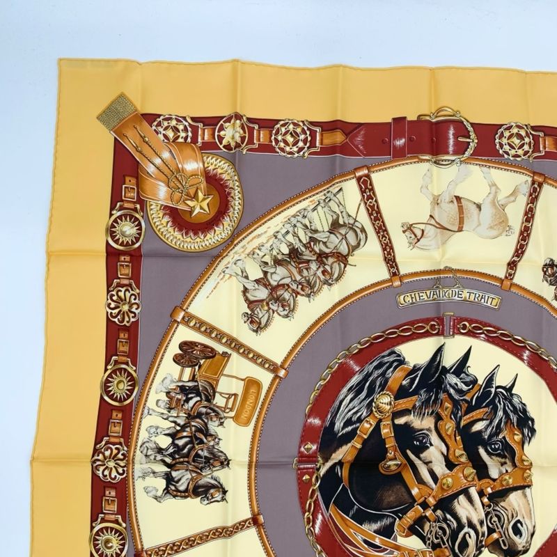Grade Hermes 100% Silk Scarf Carre 90 Chevaux DE Trait Cart Horse