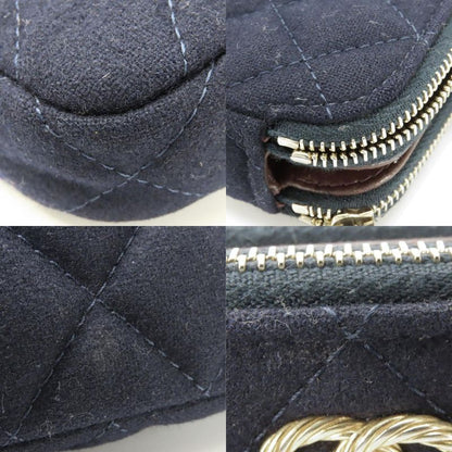 Chanel Shoulder Bag Marine Cotton Leather Navy Gold Hardware Crossbody Pochette