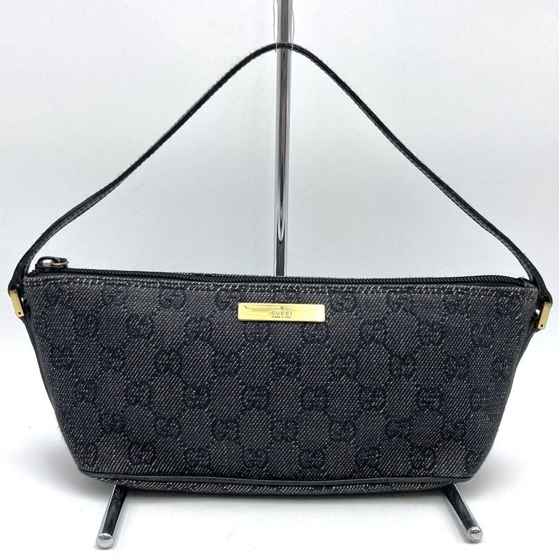 Gucci 07198 Pouch Accessory Pouch Handbag Black And Gray Denim GG Canvas Pouch