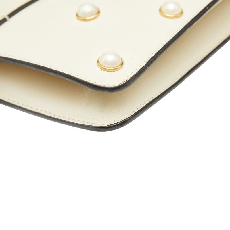 Gucci Broadway Pearl And Bee Chain Shoulder Bag 2WAY 453778 White Gold Leather