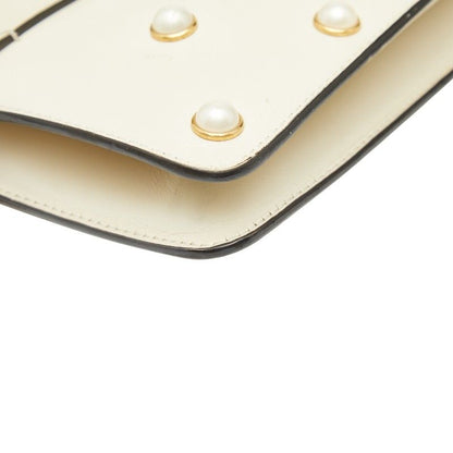 Gucci Broadway Pearl And Bee Chain Shoulder Bag 2WAY 453778 White Gold Leather