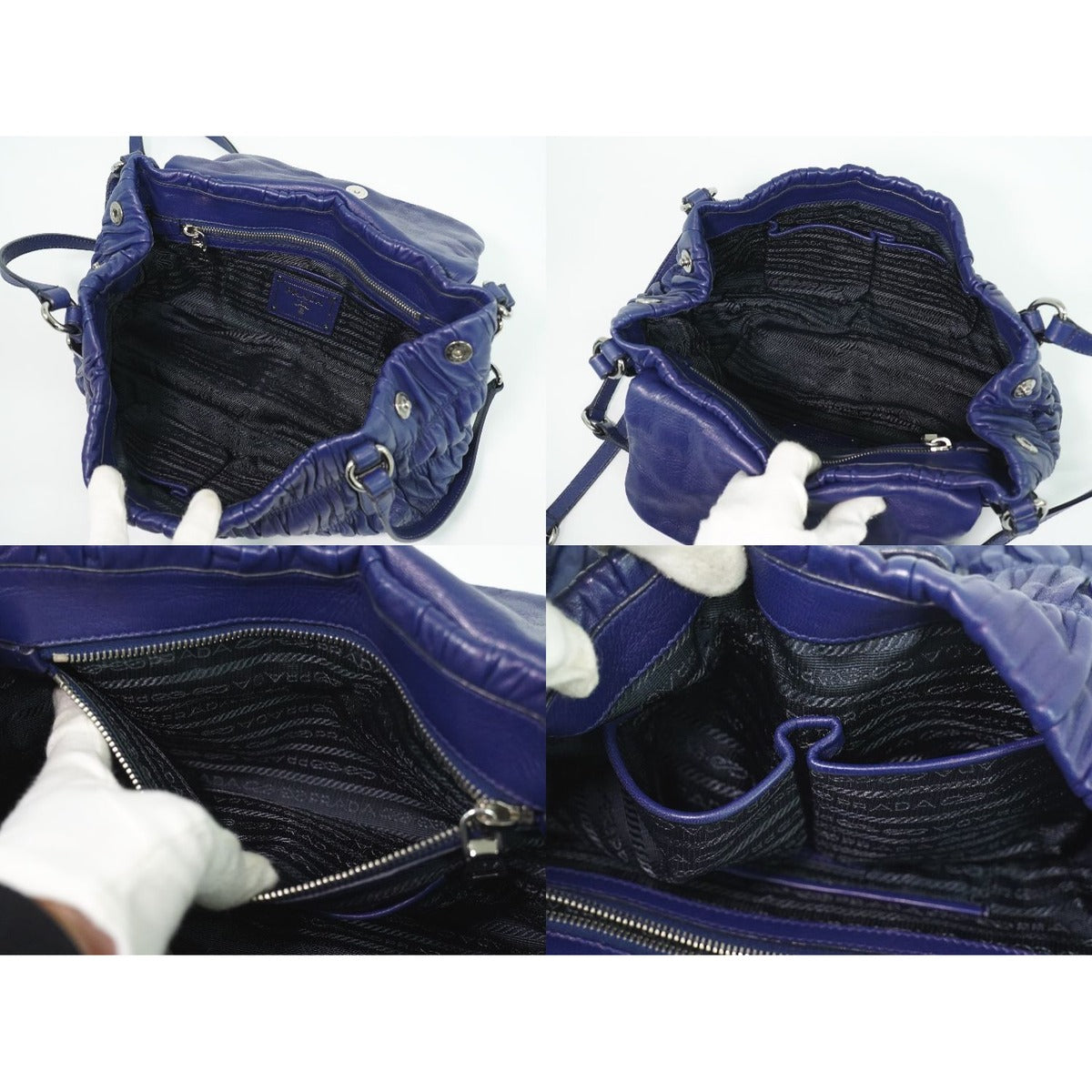 Prada Nappa Leather Shoulder Bag Navy — view 8