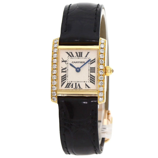 Cartier Tank Francaise SM Watch 18K Yellow Gold Leather Diamond