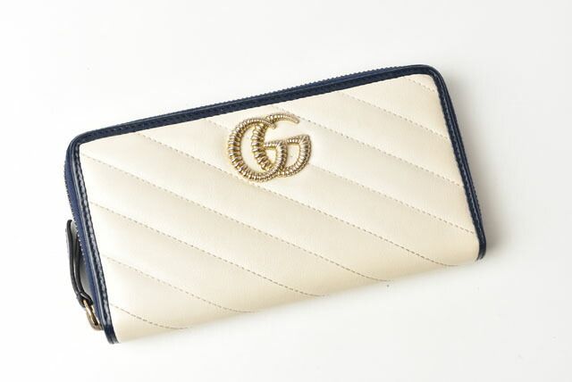 Gucci Wallet Gucci Long Wallet GG Marmont GG Marmont Quilted Leather White Navy