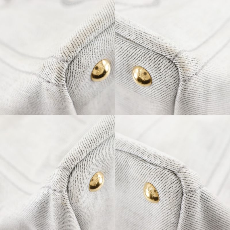 Prada Canapa Triangle Logo Plate 1bg439 Denim Light Gray Women's Handbag