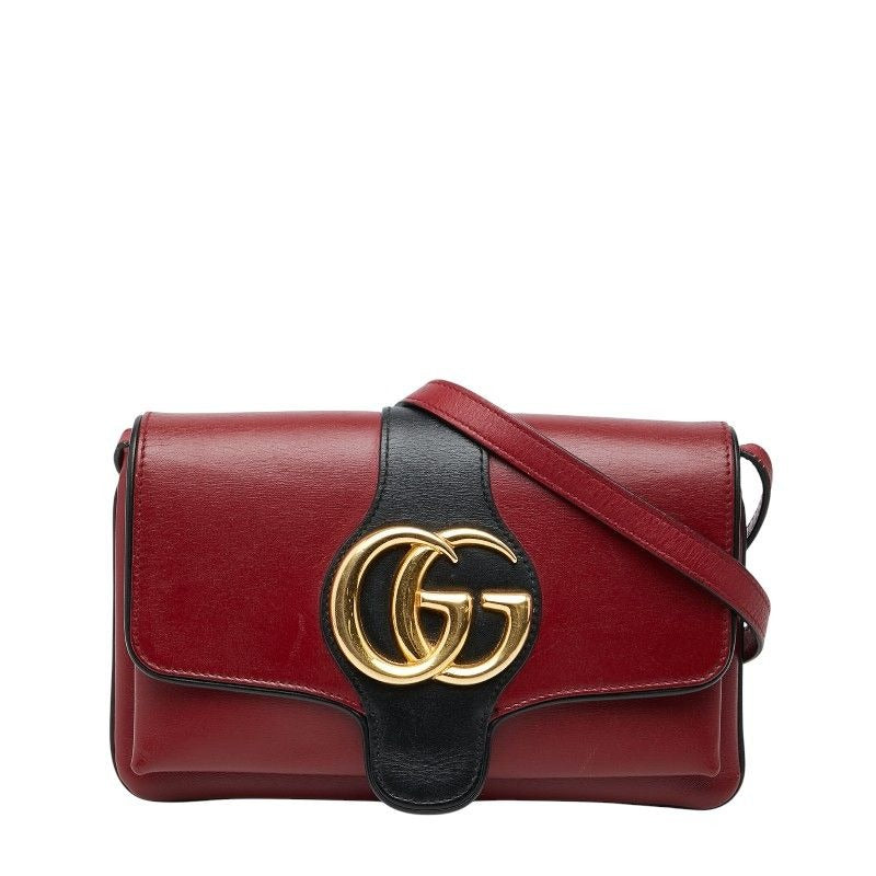 Gucci Ggmarmont Ally Crossbody Shoulder Bag Red Black Leather Women's