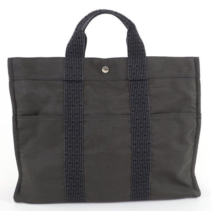 Hermes Her Line MM Silver Canvas Tote with Series Button Handbag Gray — view 2