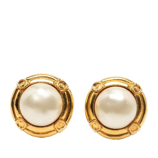 Chanel Gold Plated Earrings Faux Pearl