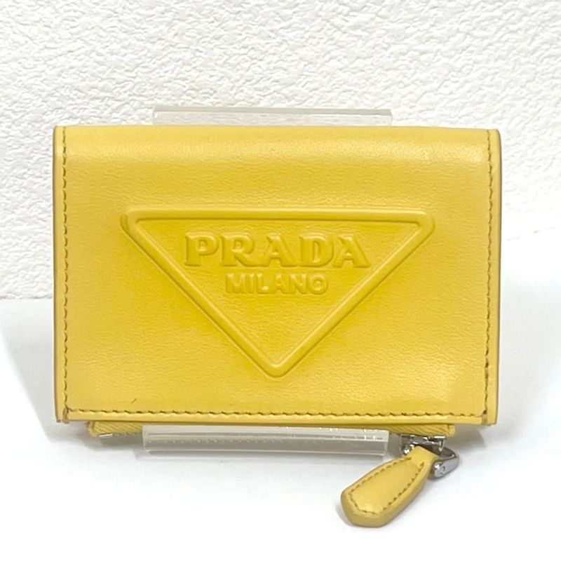 Prada Card Case Coin Purse Fold Wallet Logo Grace Triangle Compact Leather