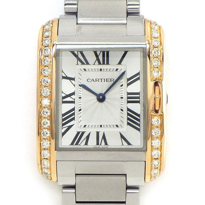 Cartier Watch Tank Aggress MM Rectangular Roman Index Diamond Bezel