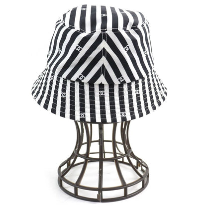 CHANEL 24SS Aa9874 Coco Beach Coco Mark Striped Bucket Hat Black White S Made
