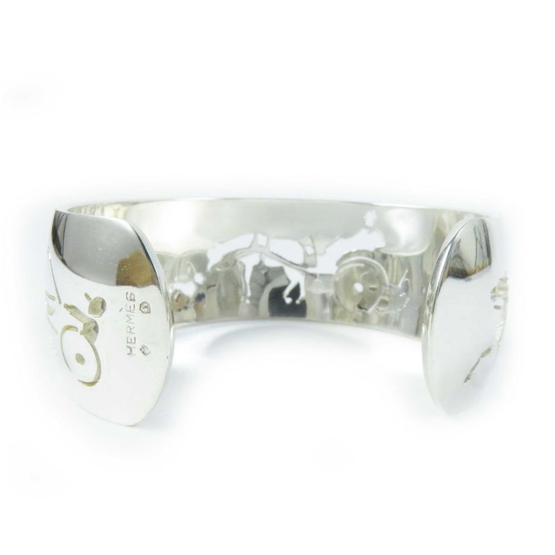 Hermes Vintage Carreche Carriage Dog Bracelet / Bangle Silver With Box Ladies
