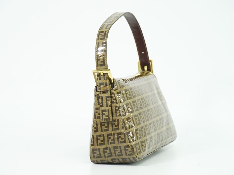 Authentic Fendi Zucchino Shoulder Bag Handbag Vinyl Brown 26725 Zucchino Bag