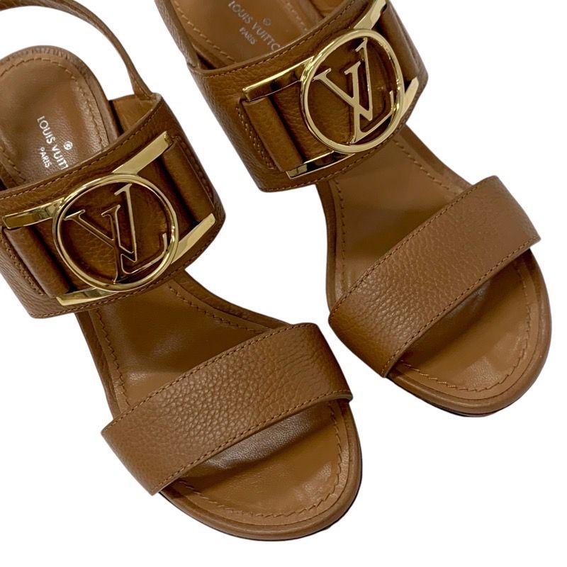 Louis Vuitton Lock It Line Sandals Shoes Leather Brown Gold Lvhardware Strap