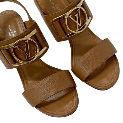 Louis Vuitton Lock It Line Sandals Shoes Leather Brown Gold Lvhardware Strap