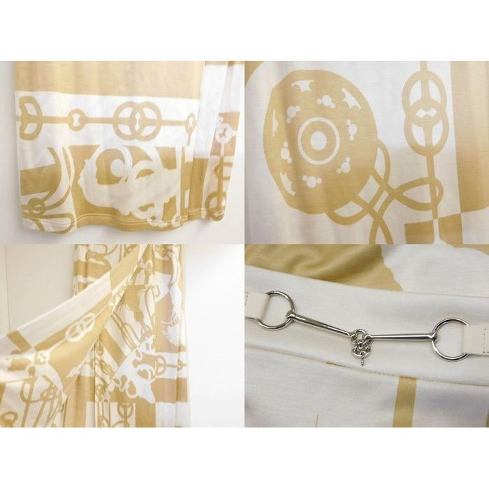 Hermes 2022 100% Silk All-over Design Wrap Skirt Beige 7 I Ki 1000 — view 3