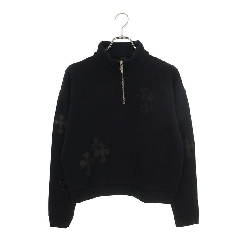 Chrome Hearts Not Calf Hair Leather Cross Patch Half Zip Sweatshirt XS