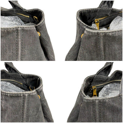 Prada Canapa Tote Shoulder Bag 2-Way Denim Canvas Black — view 5