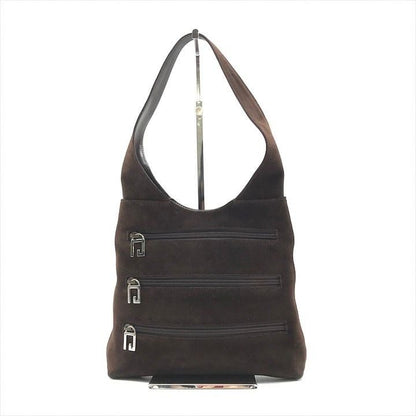 Gucci Suede Triple Zipper Vintage Shoulder Bag Brown